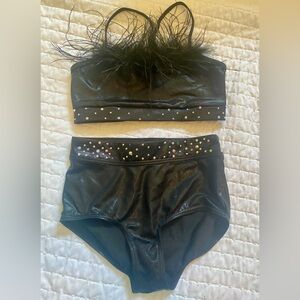 balera Black Feathered Rhinestone Dance Set